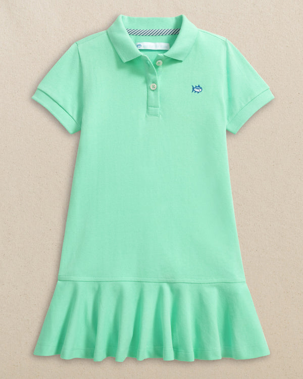 The front view of the Southern Tide Girls Skipjack Dropwaist Polo Dress by Southern Tide - Gulf Shores