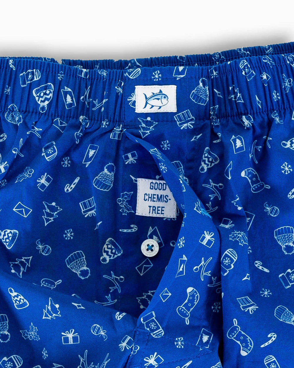 The detail view of the Southern Tide Good Chemis-Tree Printed Boxer by Southern Tide - Surf Blue