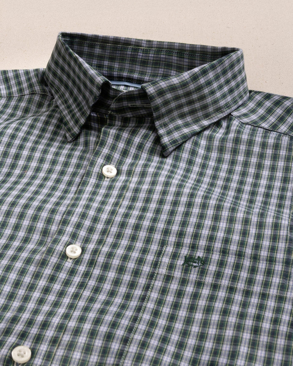 The detail view of the Southern Tide Gordon Tartan Charleston Sport Shirt by Southern Tide - Salt Meadow