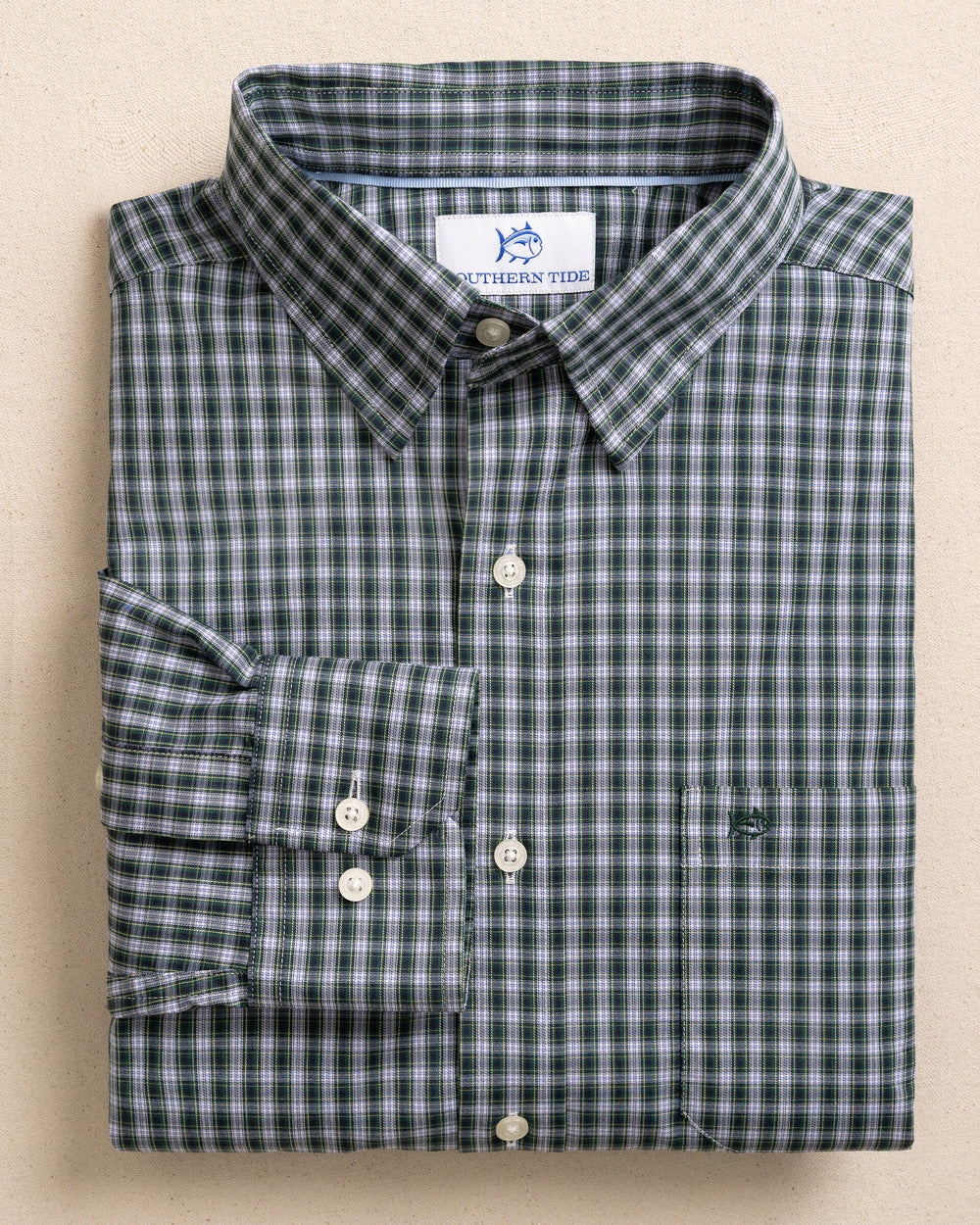 The front view of the Southern Tide Gordon Tartan Charleston Sport Shirt by Southern Tide - Salt Meadow