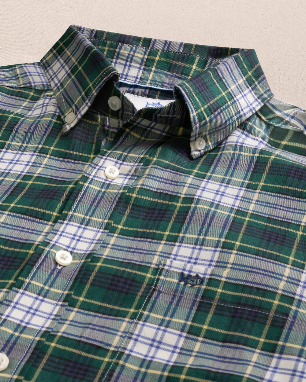The detail view of the Southern Tide Gordon Tartan Skipjack Sport Shirt by Southern Tide - Salt Meadow