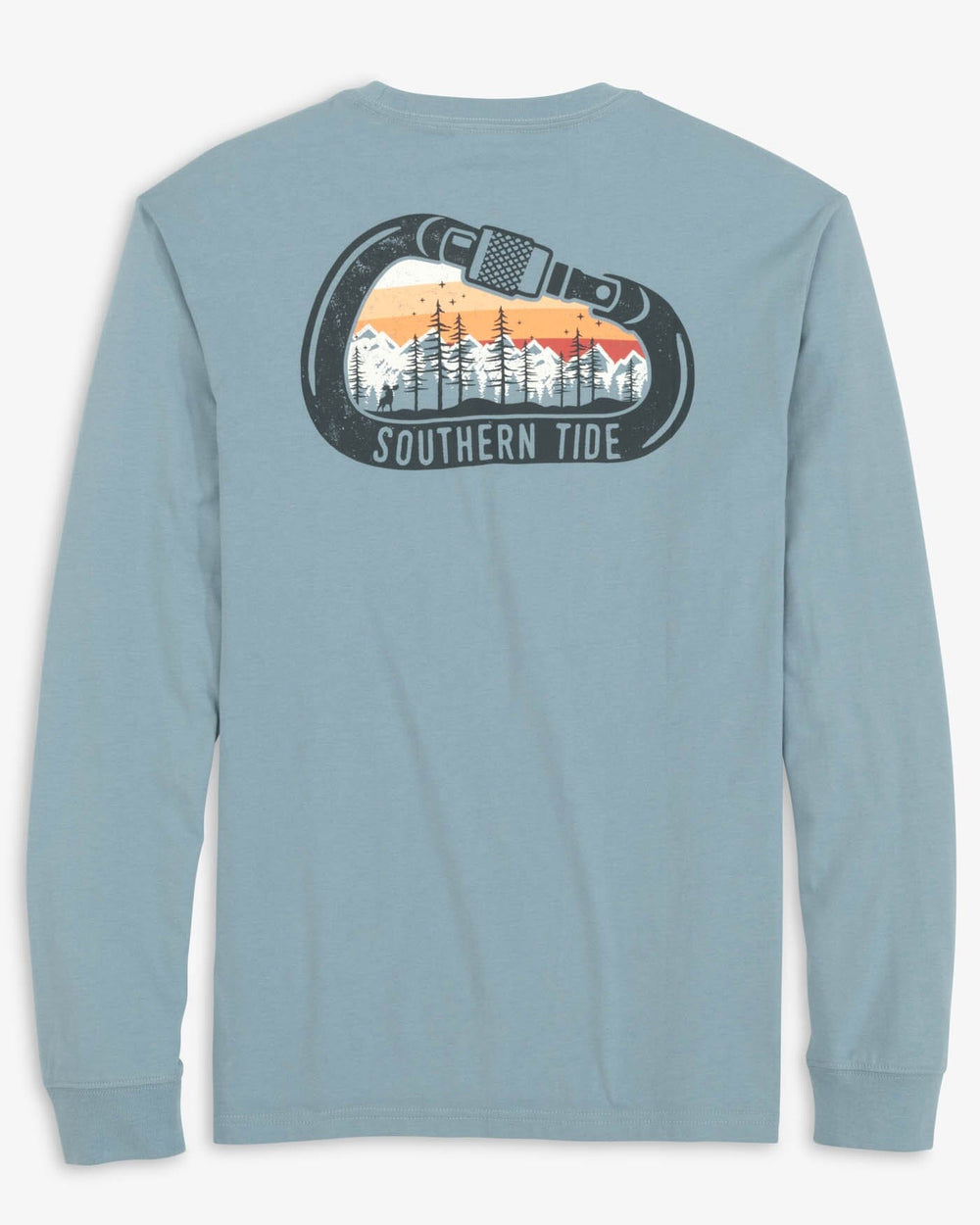 The back view of the Southern Tide Gradient Carabiner Long Sleeve T-Shirt by Southern Tide - Mountain Spring Blue