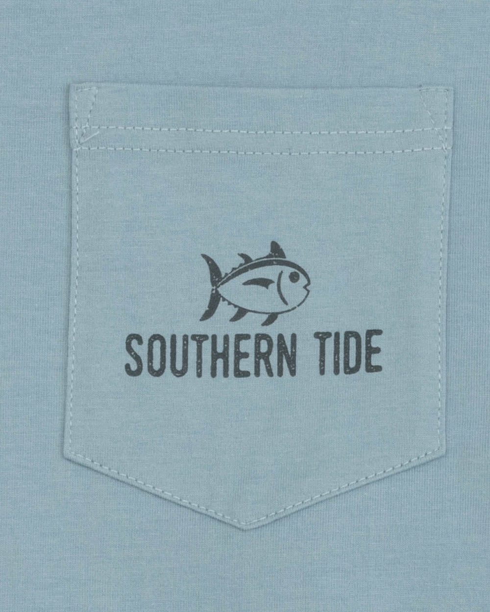 The detail view of the Southern Tide Gradient Carabiner Long Sleeve T-Shirt by Southern Tide - Mountain Spring Blue