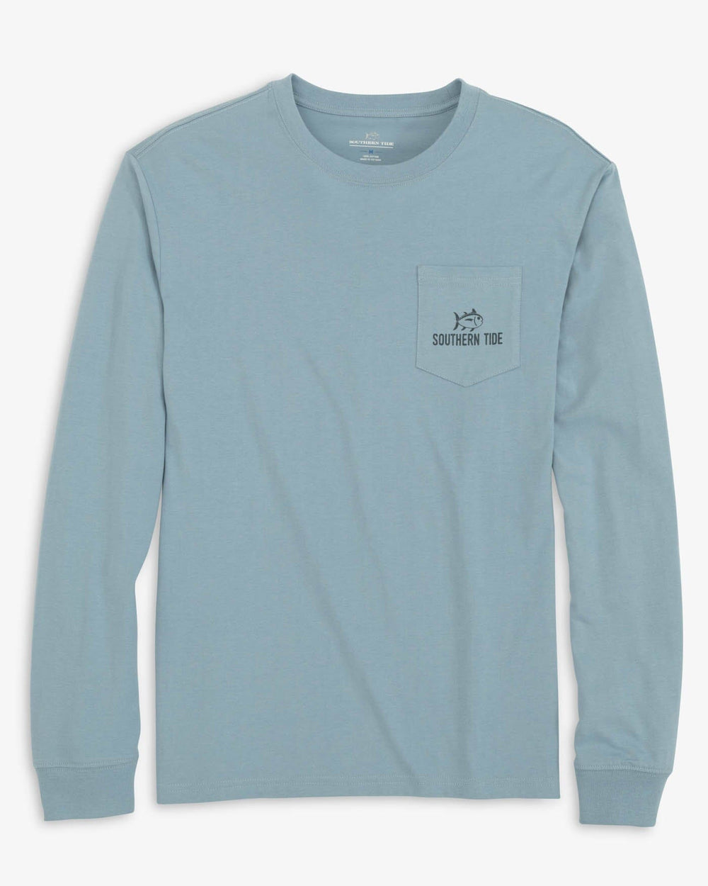 The front view of the Southern Tide Gradient Carabiner Long Sleeve T-Shirt by Southern Tide - Mountain Spring Blue