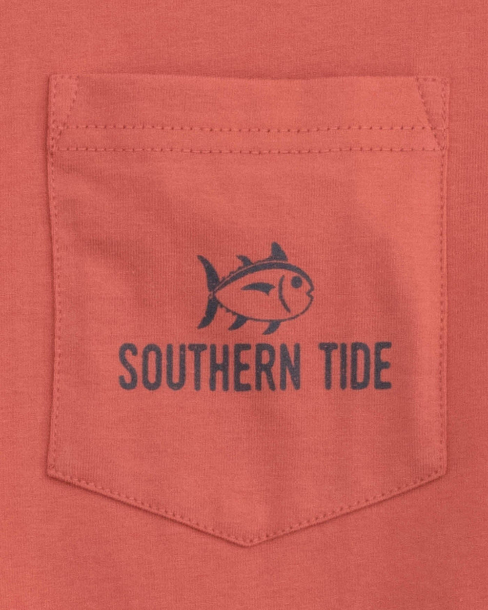 The detail view of the Southern Tide Gradient Tent Long Sleeve T-Shirt by Southern Tide - Dusty Coral