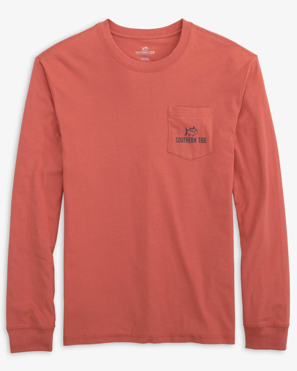 The front view of the Southern Tide Gradient Tent Long Sleeve T-Shirt by Southern Tide - Dusty Coral