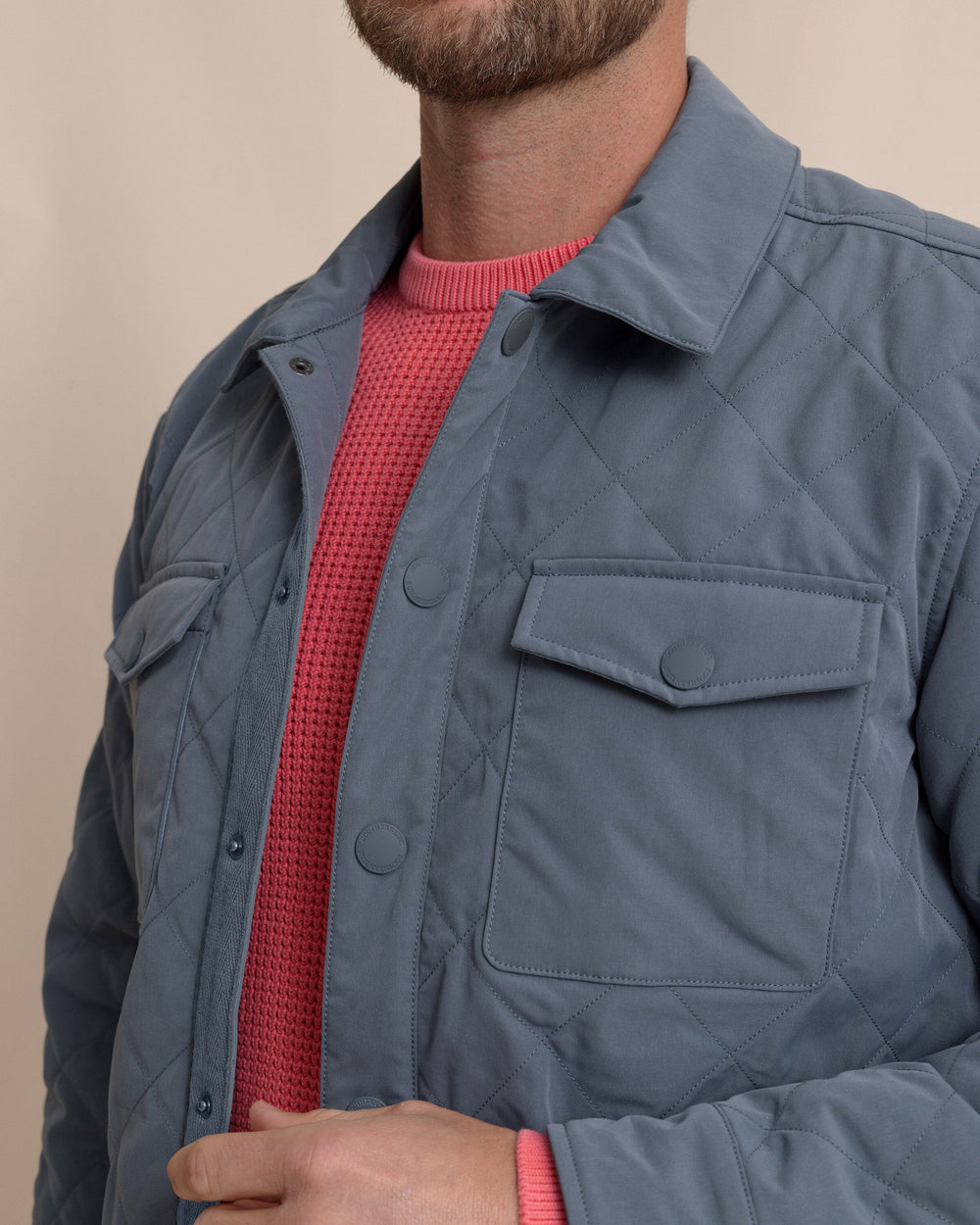 The detail view of the Southern Tide Grafton Quilted Jacket by Southern Tide - Harbour Mist