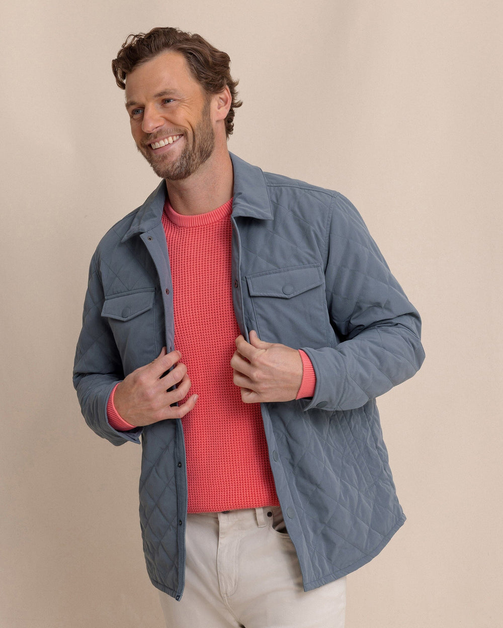 The front view of the Southern Tide Grafton Quilted Jacket by Southern Tide - Harbour Mist