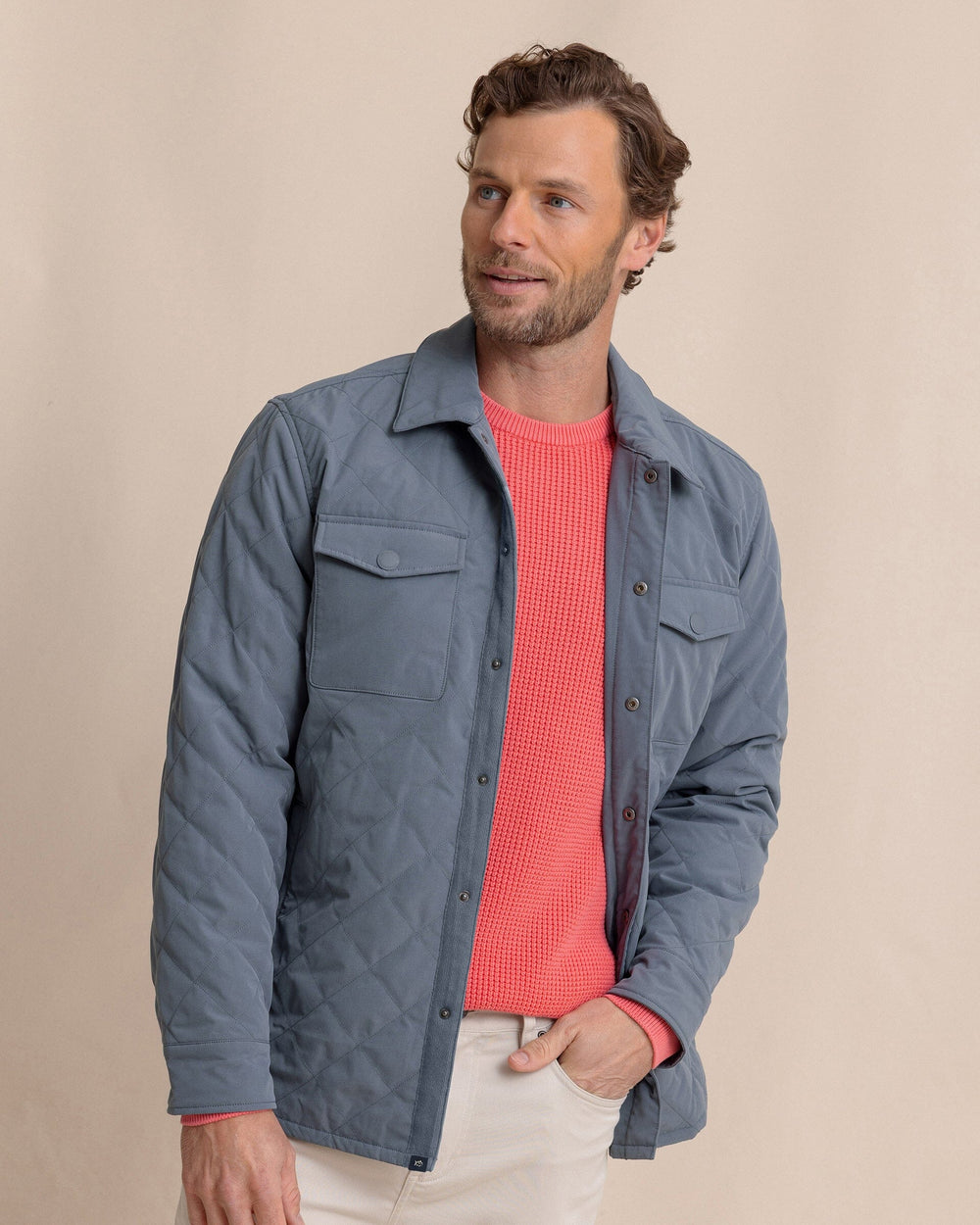 The front view of the Southern Tide Grafton Quilted Jacket by Southern Tide - Harbour Mist