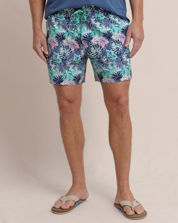 The front view of the Southern Tide Grand Palms Swim Trunk by Southern Tide - Simply Green