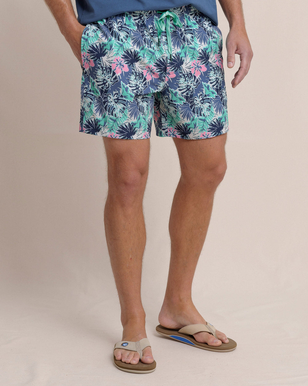 The side view of the Southern Tide Grand Palms Swim Trunk by Southern Tide - Simply Green