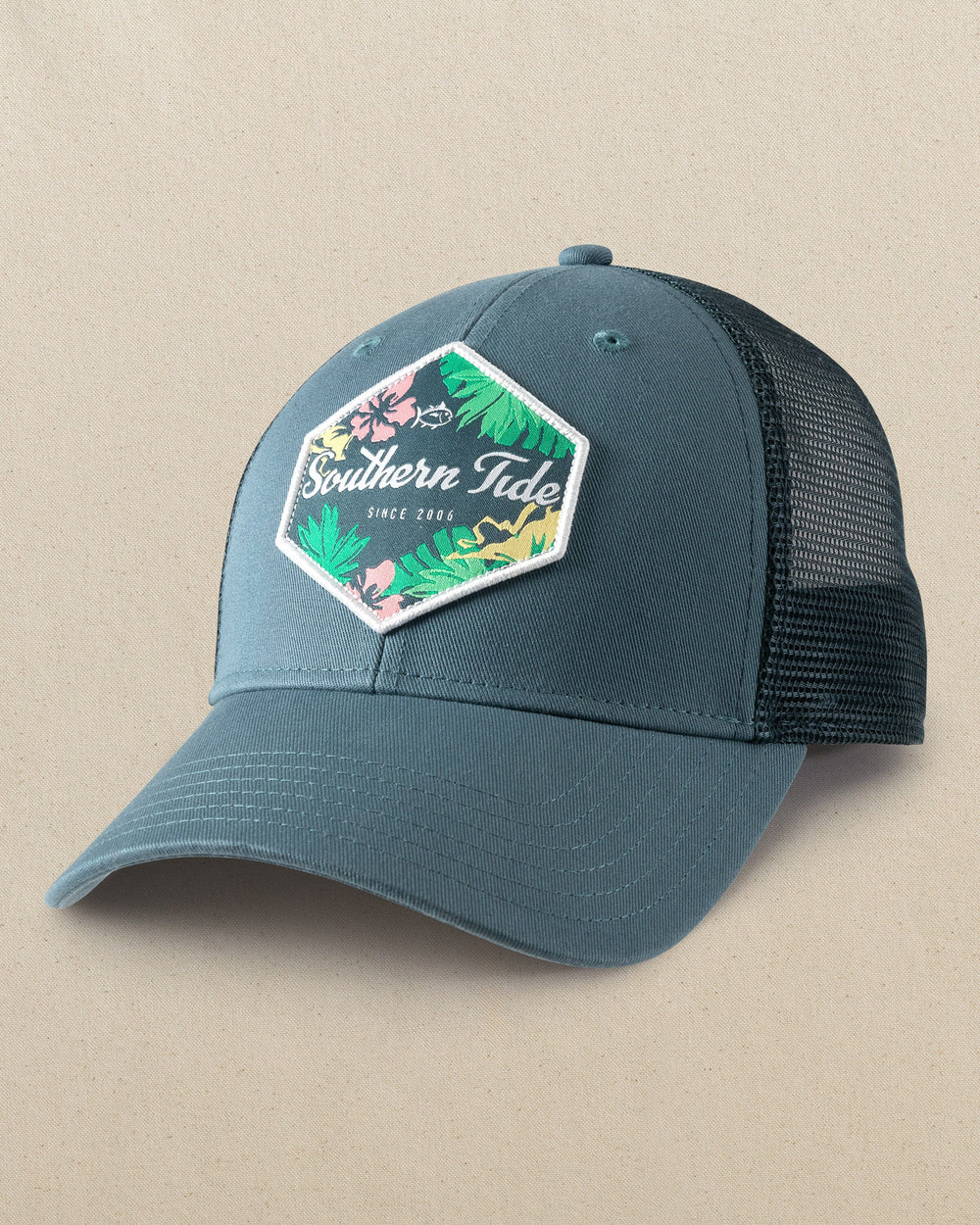 The front view of the Southern Tide Grand Palms Trucker Hat by Southern Tide - Navy