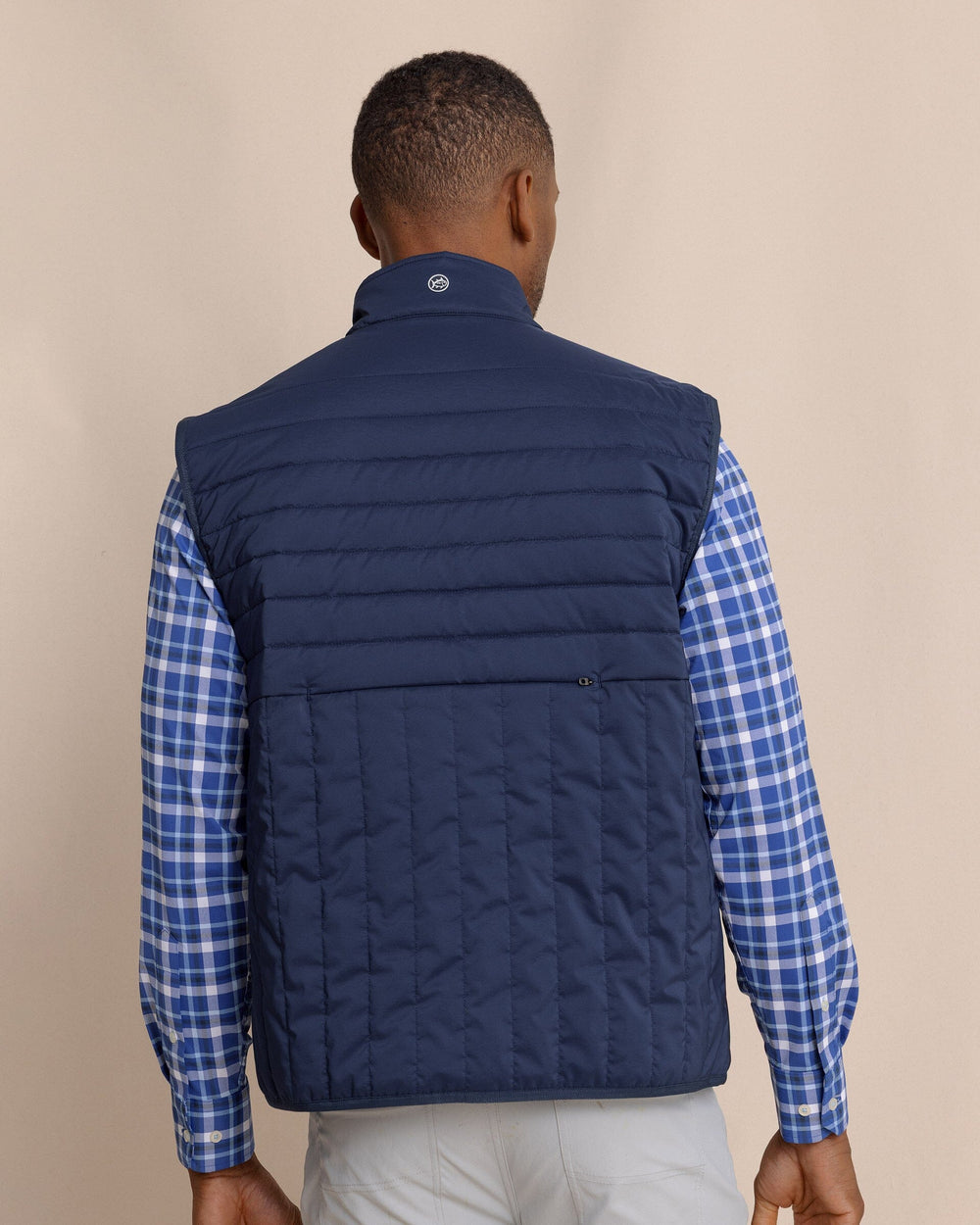 The back view of the Southern Tide Greenwood Packable Quilted Vest by Southern Tide - Dress Blue