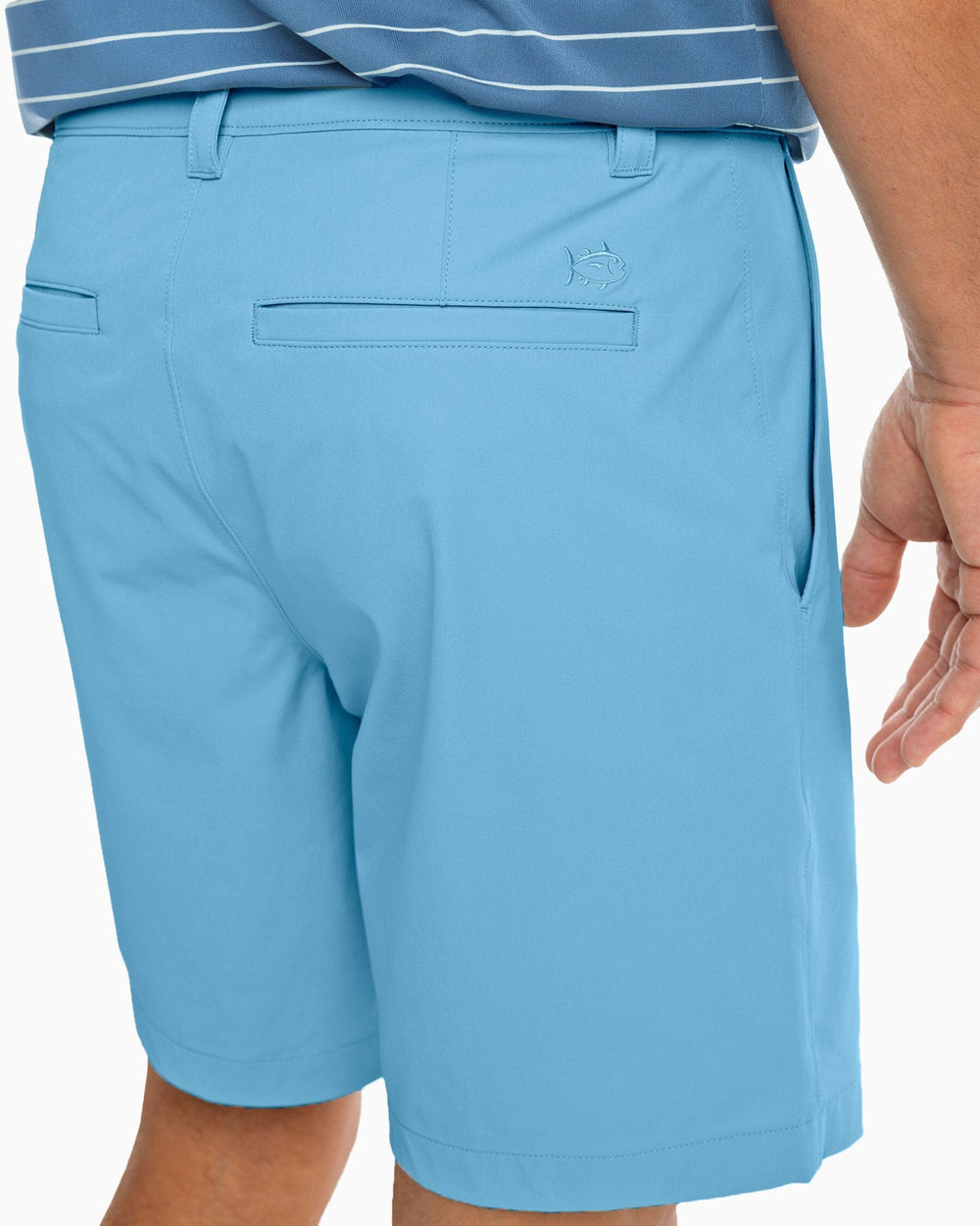 The detail view of the Men's Gulf 8 Inch Brrr Performance Short by Southern Tide - Boat Blue