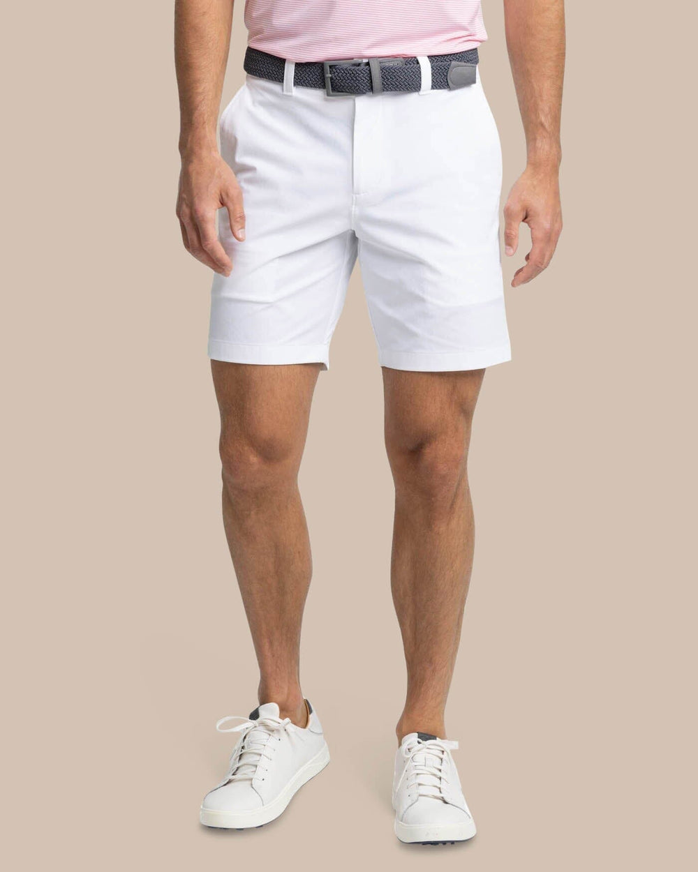 The front view of the Southern Tide gulf 8 inch brrr die performance short by Southern Tide - Classic White