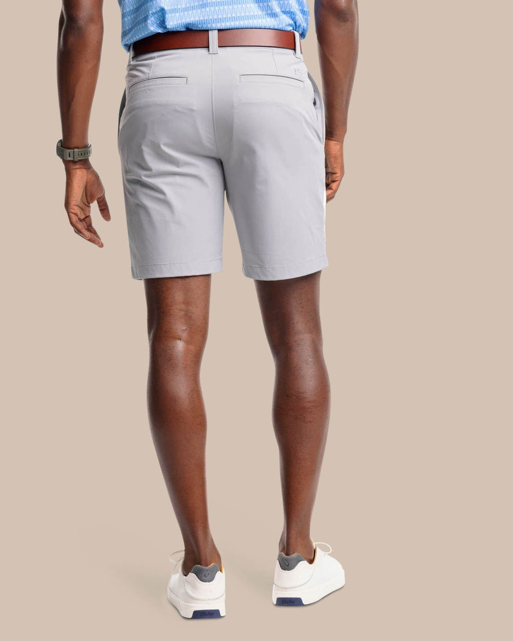 The back view of the Southern Tide brrr die performance short 1 by Southern Tide - Steel Grey