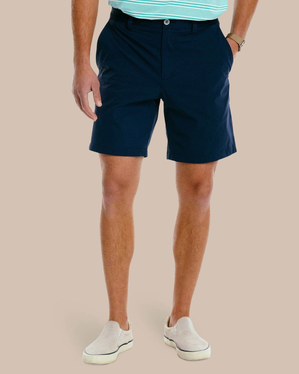 The front of the Men's Gulf 8 Inch Brrr Performance Short by Southern Tide - True Navy