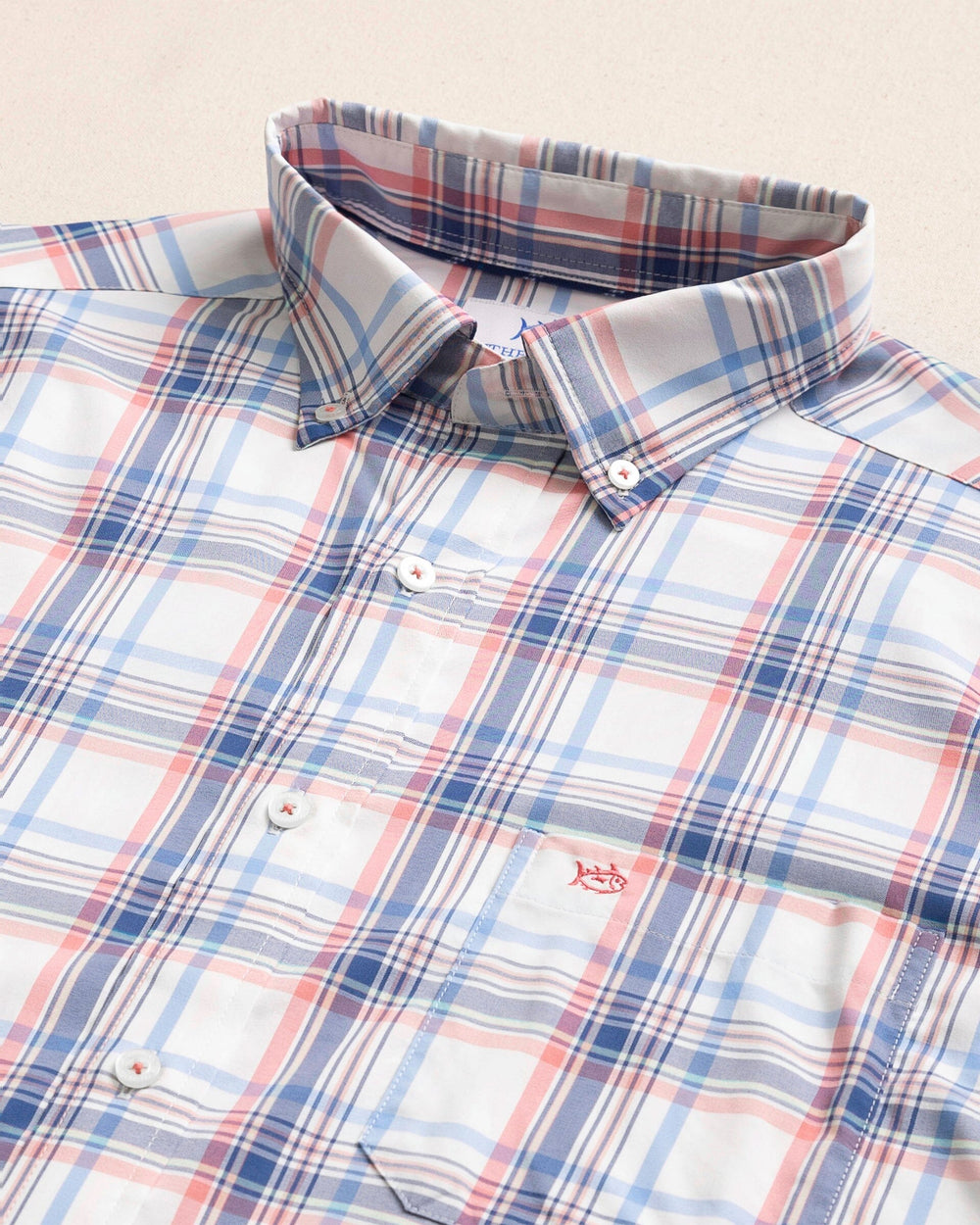 The detail view of the Southern Tide Gulf Haven Coastal Breeze® Sport Shirt by Southern Tide - Coral Beach