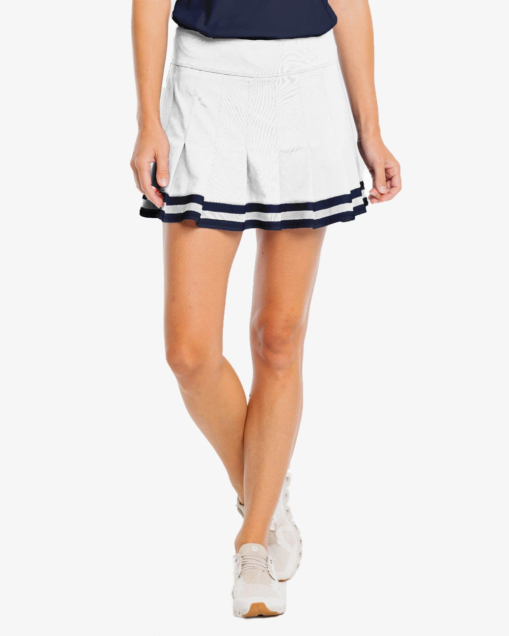 The front view of the Southern Tide Gwen Pleated Performance Skort by Southern Tide - Classic White