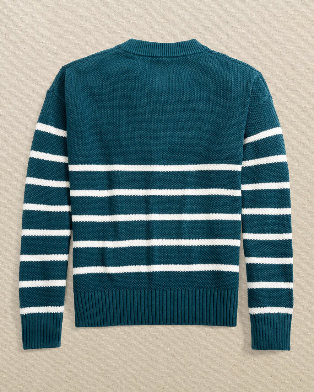 The back view of the Southern Tide Haisley Stripe Crew Neck Sweater by Southern Tide - Teal Haze