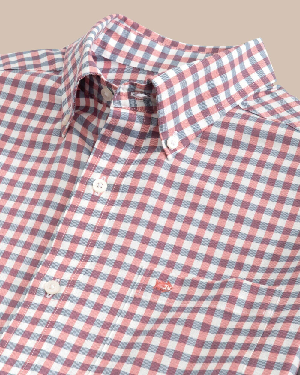 The detail view of the Southern Tide Skipack Hammond Gingham Sport Shirts by Southern Tide - Dusty Coral