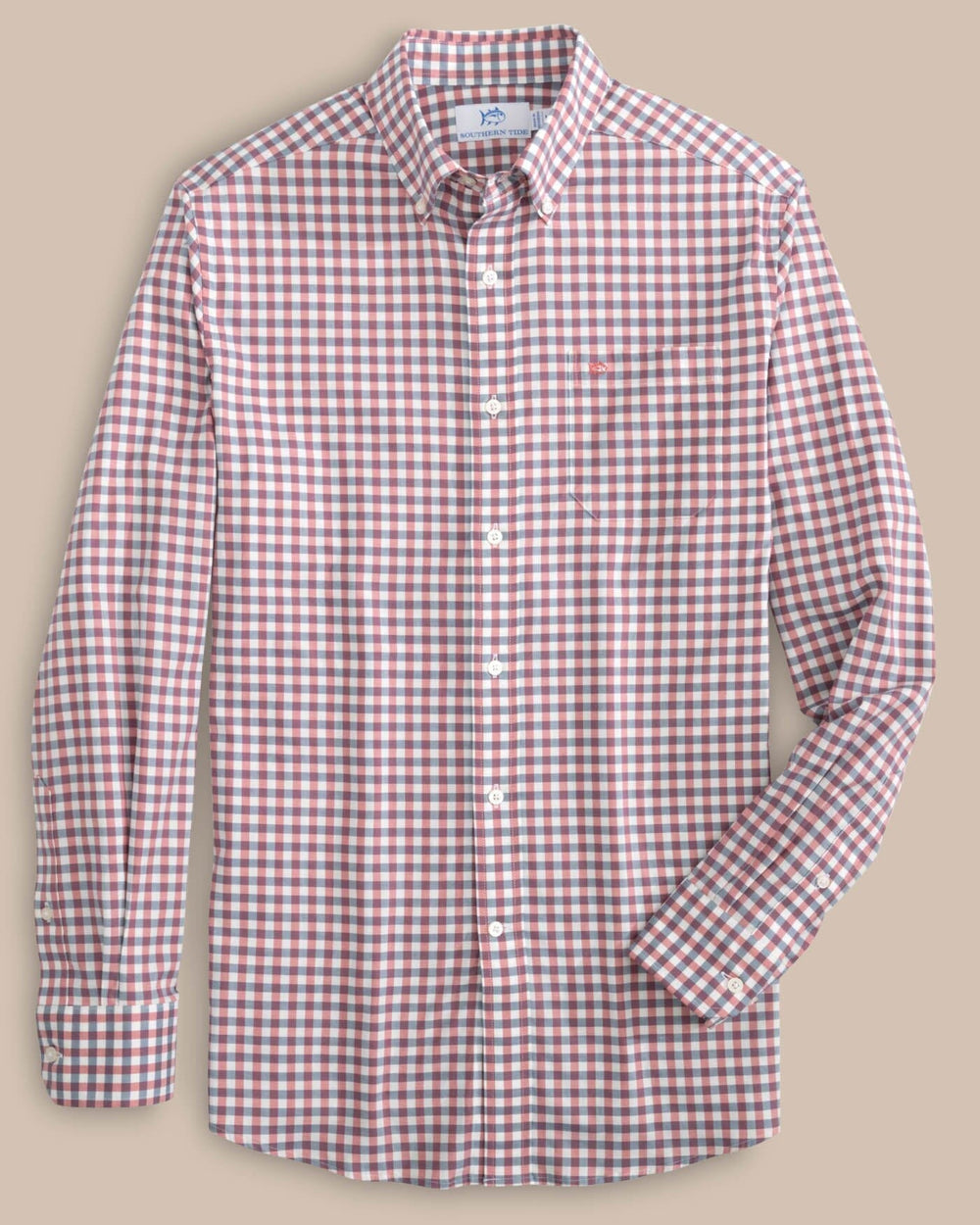 The front view of the Southern Tide Skipack Hammond Gingham Sport Shirts by Southern Tide - Dusty Coral