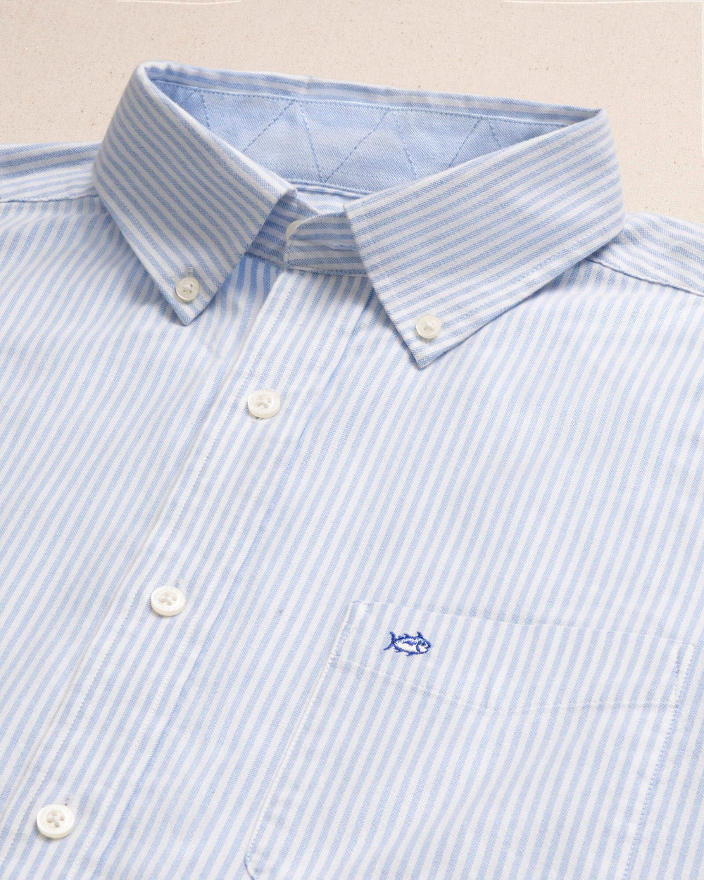The detail view of the Southern Tide Harborview Charleston Oxford Stripe Sport Shirt by Southern Tide - Ocean Channel