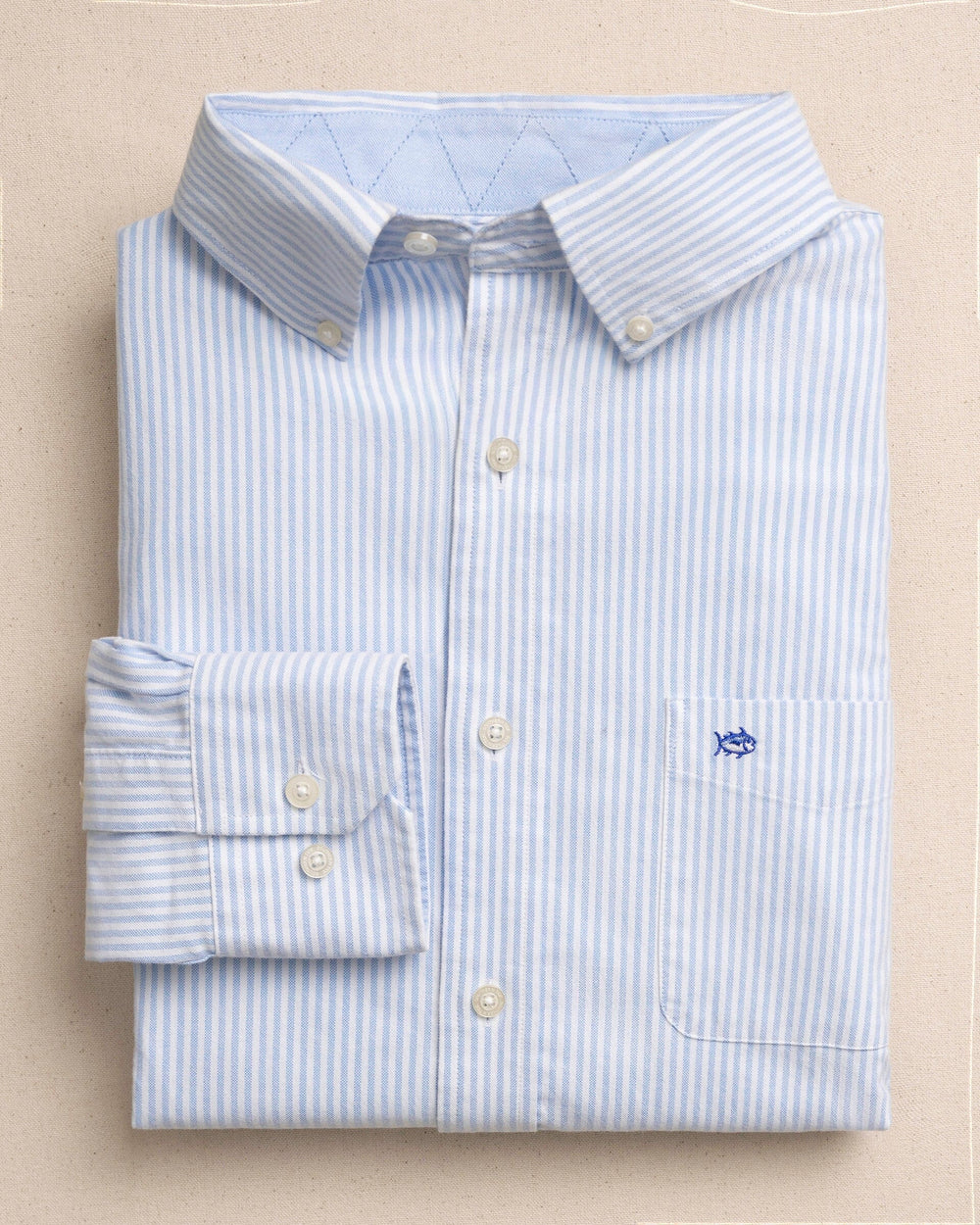 The front view of the Southern Tide Harborview Charleston Oxford Stripe Sport Shirt by Southern Tide - Ocean Channel