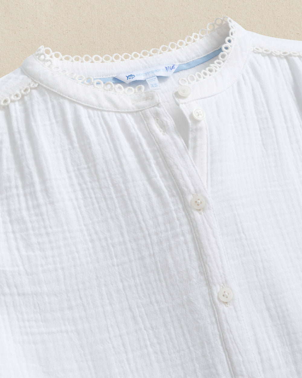 The front detail view of the Southern Tide Harlow Top by Southern Tide - Classic White