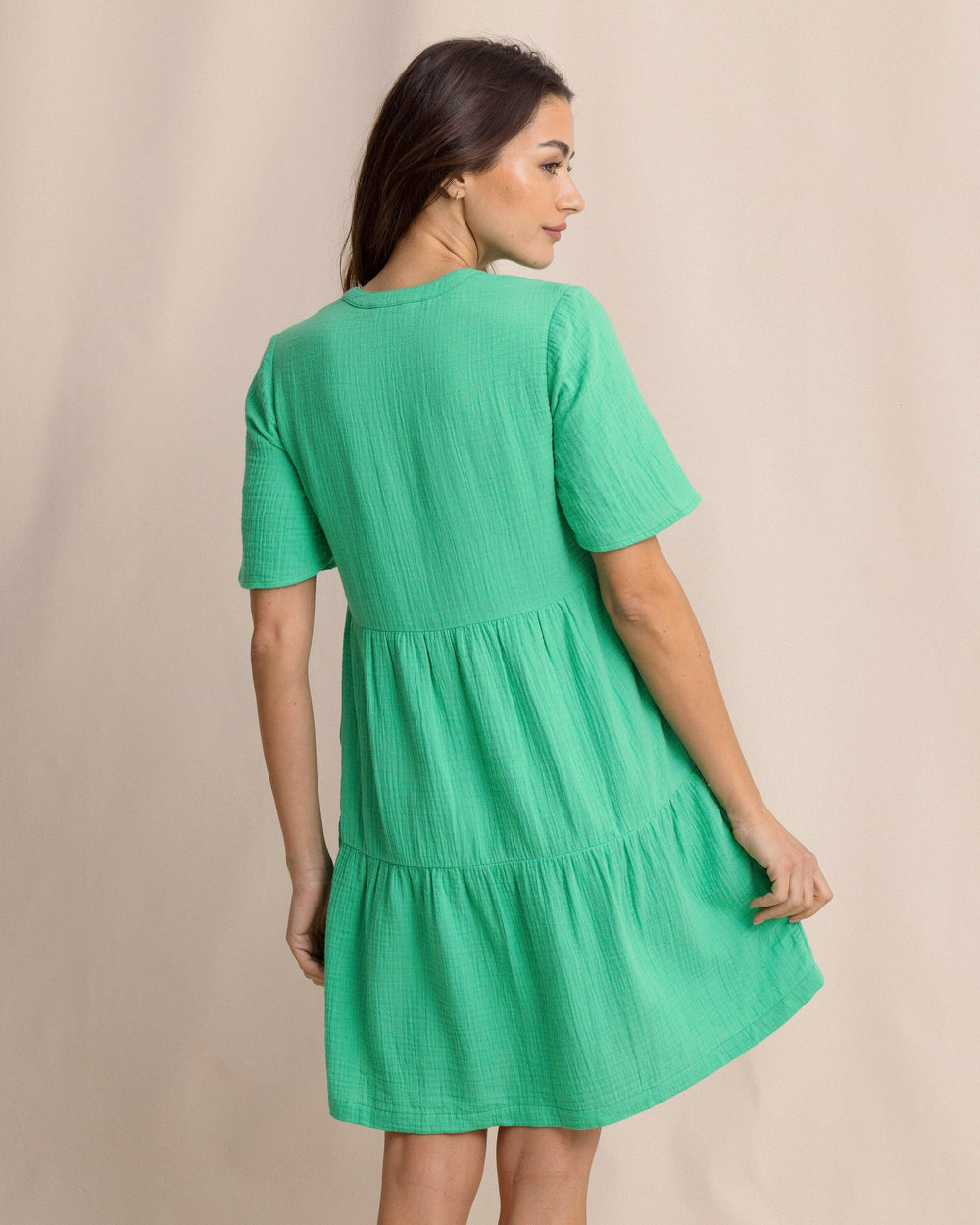 The back view of the Southern Tide Harper Short Sleeve Dress by Southern Tide - Simply Green