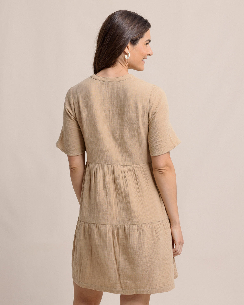 The back view of the Southern Tide Harper Short Sleeve Dress by Southern Tide - Travertine