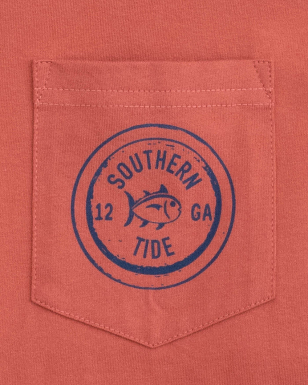 The detail view of the Southern Tide Have A Pheasant Day Long Sleeve T-Shirt by Southern Tide - Dusty Coral