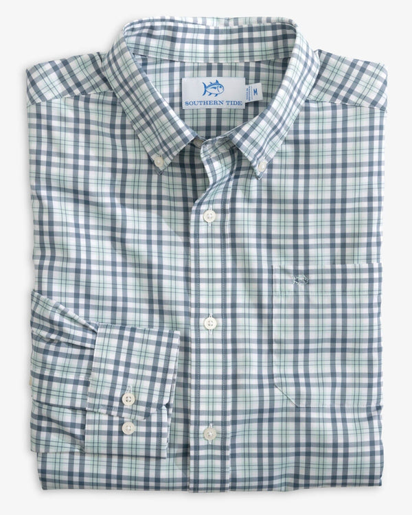 The folded view of the Southern Tide Haywood brrr Plaid Intercoastal Sport Shirts by Southern Tide - Summer Aqua