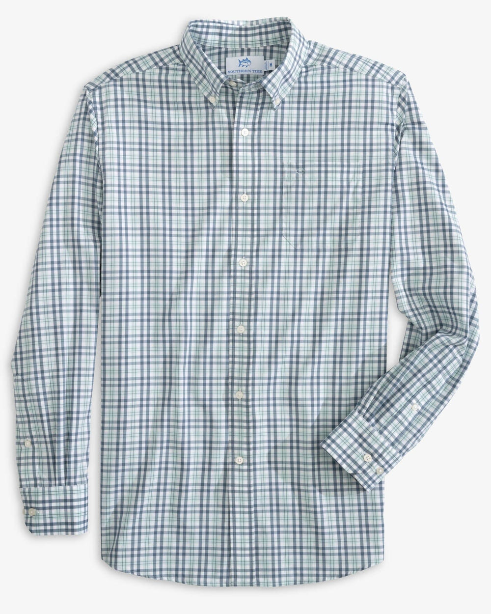 The front view of the Southern Tide Haywood brrr Plaid Intercoastal Sport Shirts by Southern Tide - Summer Aqua