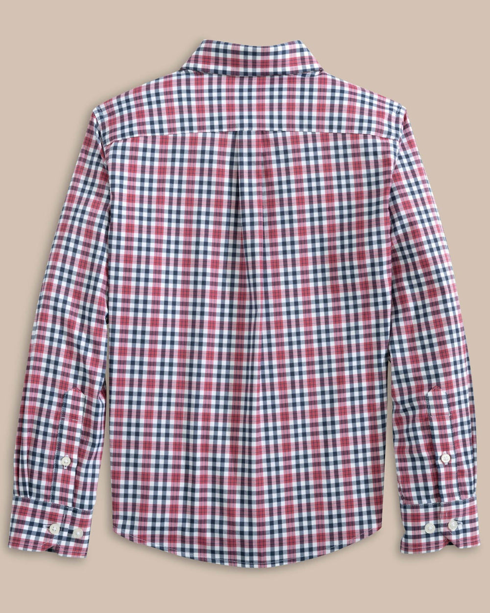 The back view of the Southern Tide Haywood Intercoastal Plaid Sport Shirt by Southern Tide - Mineral Red