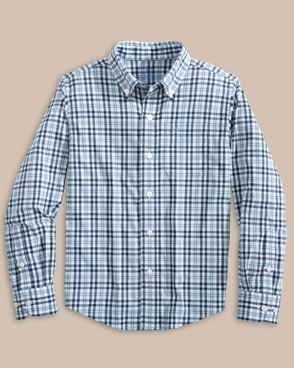 The front view of the Southern Tide Haywood Intercoastal Plaid Sport Shirt by Southern Tide - Triumph Blue