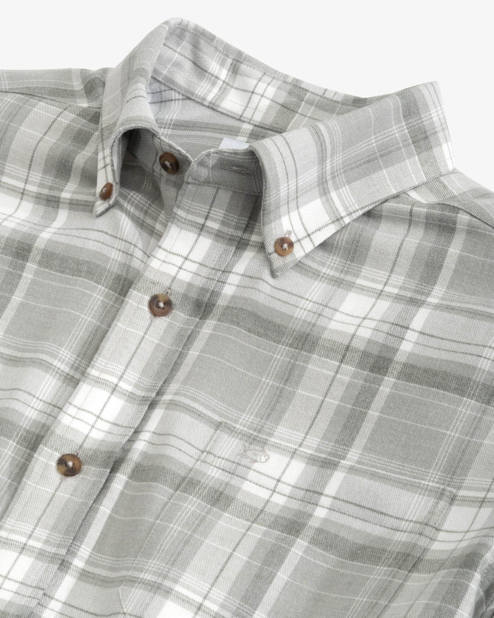 The detail view of the Southern Tide Heather Avondale Plaid Sport Shirt by Southern Tide - Heather Ultimate Grey