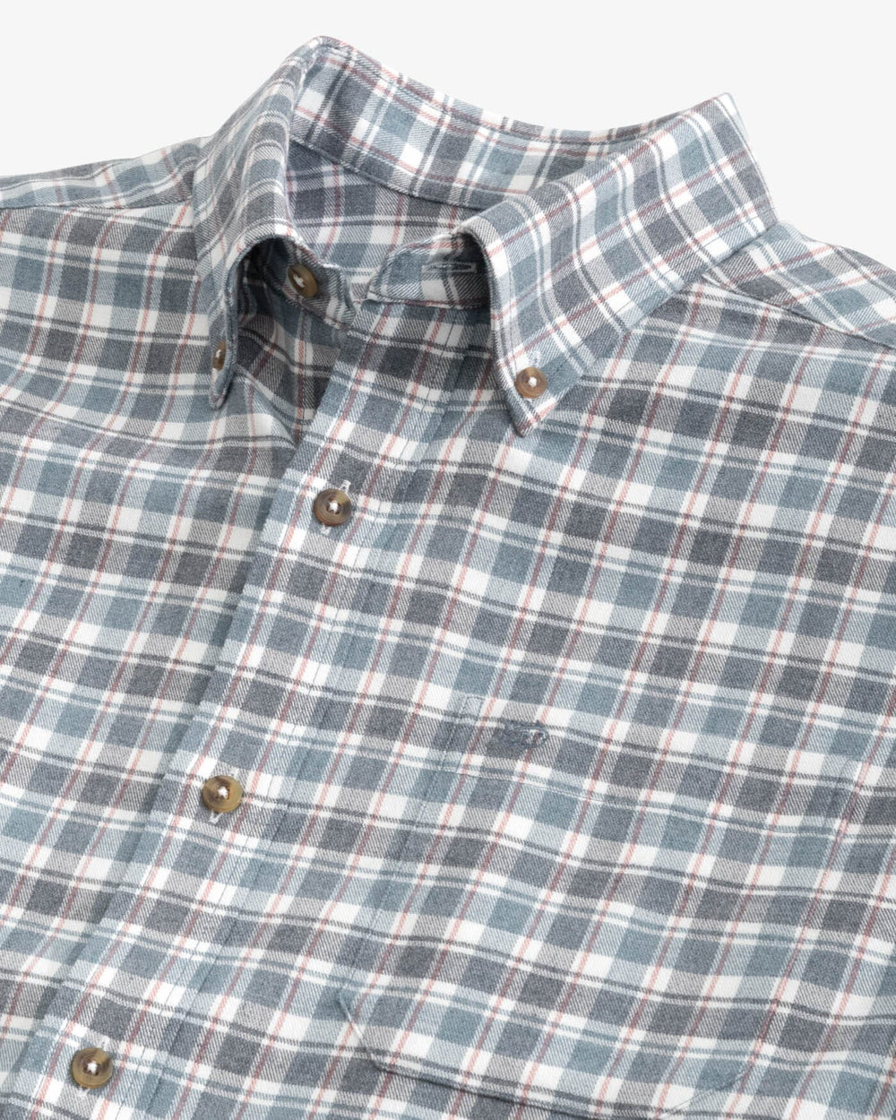 The detail view of the Southern Tide Heather Chipley Plaid Intercoastal Flannel Sport Shirts by Southern Tide - Heather Dress Blue
