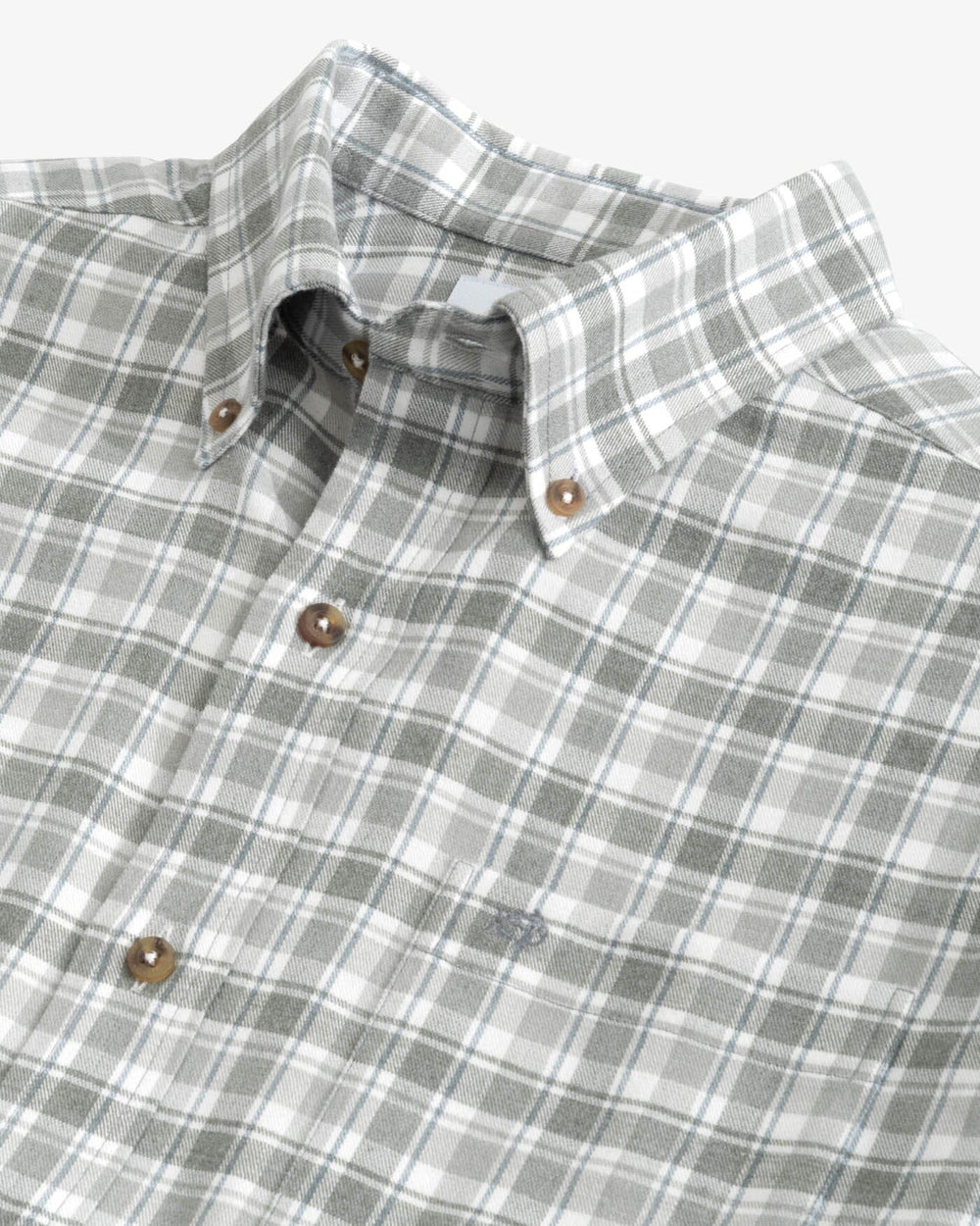 The detail view of the Southern Tide Heather Chipley Plaid Intercoastal Flannel Sport Shirts by Southern Tide - Heather Shadow Grey