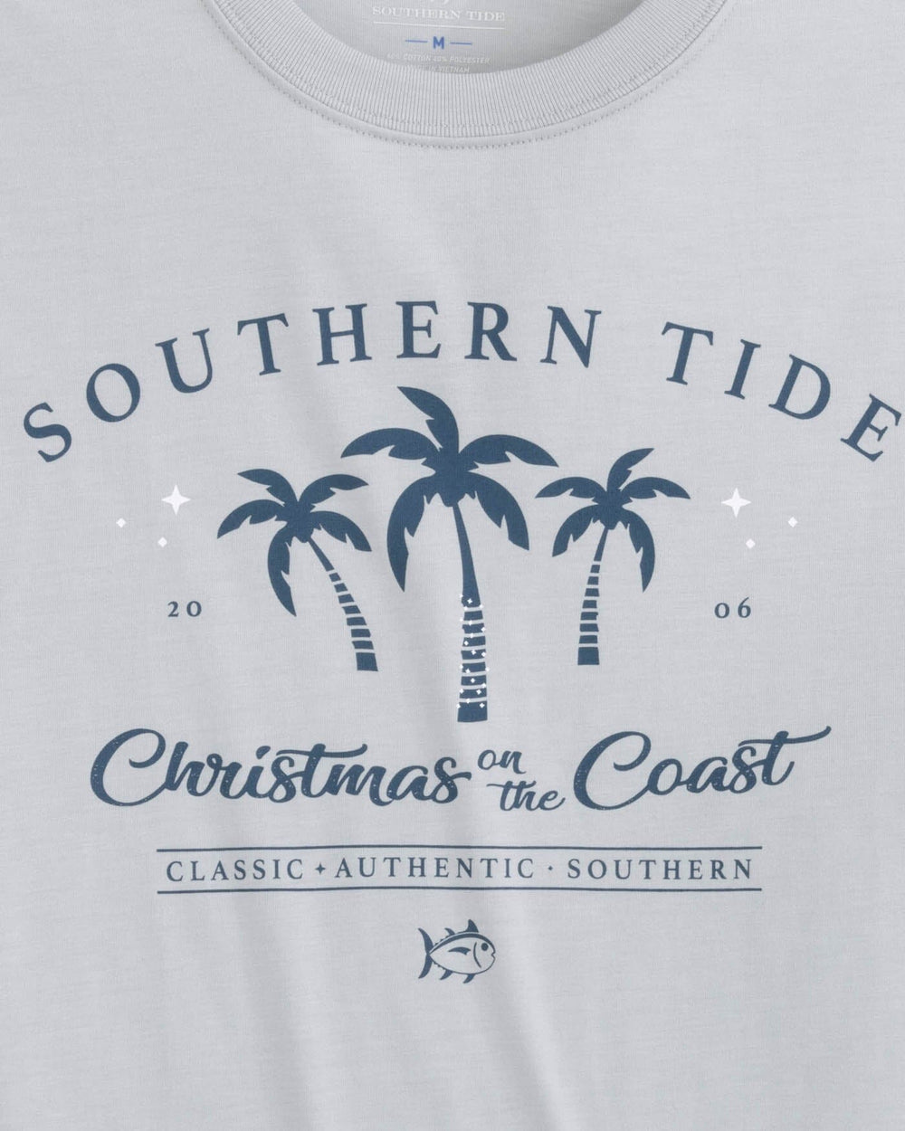The detail view of the Southern Tide Heather Christmas on the Coast Short Sleeve T-shirt by Southern Tide - Heather Slate Grey