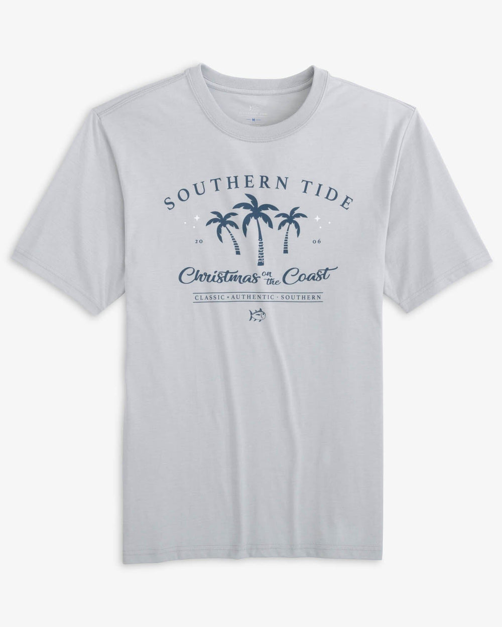 The front view of the Southern Tide Heather Christmas on the Coast Short Sleeve T-shirt by Southern Tide - Heather Slate Grey
