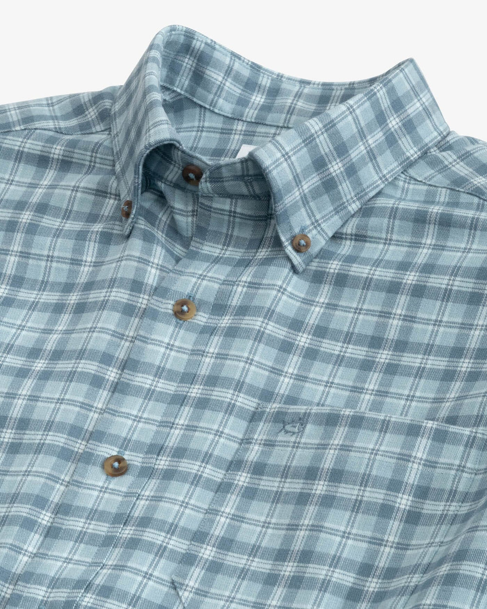 The detail view of the Southern Tide Heather Lakewood Plaid Sport Shirt by Southern Tide - Heather Mountain Spring Blue