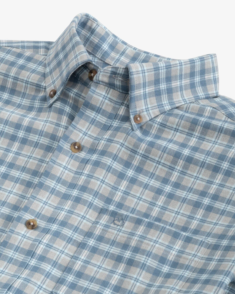 The detail view of the Southern Tide Heather Lakewood Plaid Sport Shirt by Southern Tide - Heather Ultimate Grey
