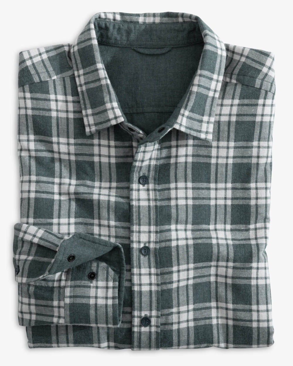 The front view of the Southern Tide Heather Melbourne Reversible Plaid Sport Shirt by Southern Tide - Heather Dark Slate