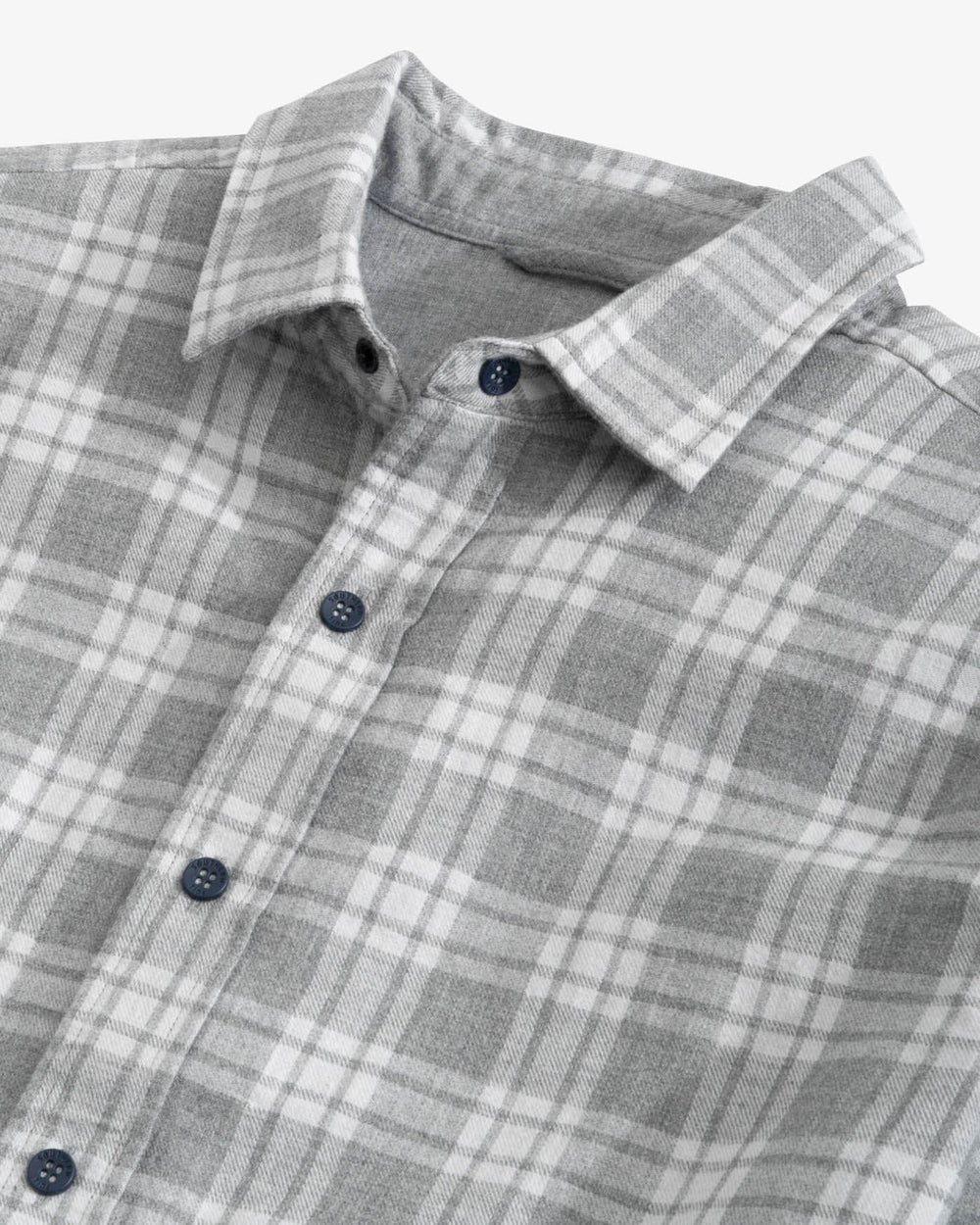The detail view of the Southern Tide Heather Melbourne Reversible Plaid Sport Shirt by Southern Tide - Heather Shadow Grey