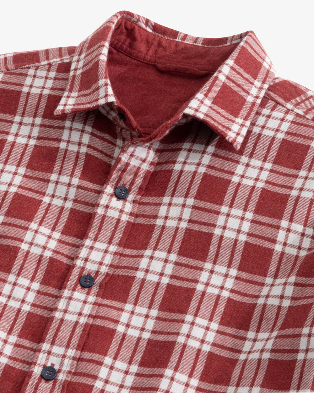 The detail view of the Southern Tide Heather Melbourne Reversible Plaid Sport Shirt by Southern Tide - Heather Tuscany Red