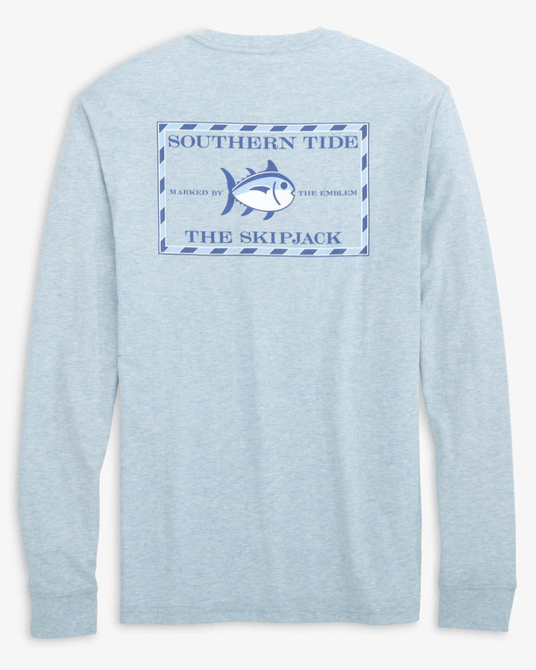 The back view of the Southern Tide Heather Original Skipjack Long Sleeve T-shirt by Southern Tide - Heather Dream Blue
