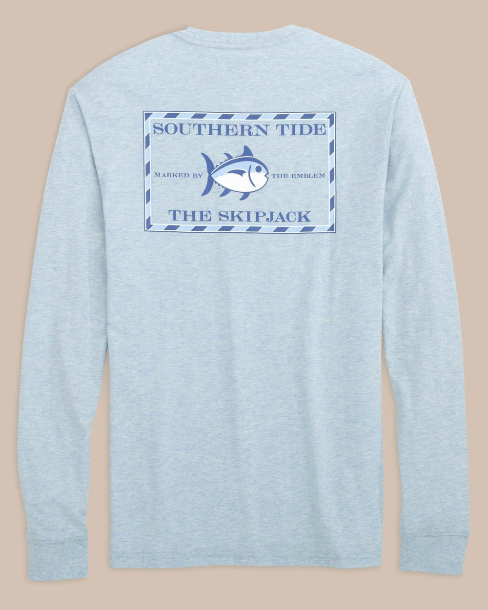 The back view of the Southern Tide Heather Original Skipjack Long Sleeve T-shirt by Southern Tide - Heather Dream Blue