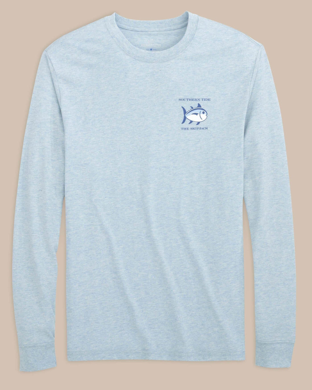 The front view of the Southern Tide Heather Original Skipjack Long Sleeve T-shirt by Southern Tide - Heather Dream Blue