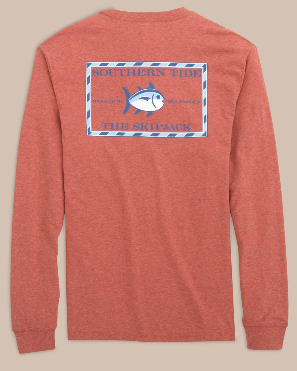 The back view of the Southern Tide Heather Original Skipjack Long Sleeve T-shirt by Southern Tide - Heather Dusty Coral